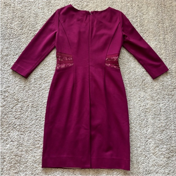 Antonio Melani Burgundy 3/4 Sleeve Lace Sheath Dress Knee Length - Picture 10 of 11